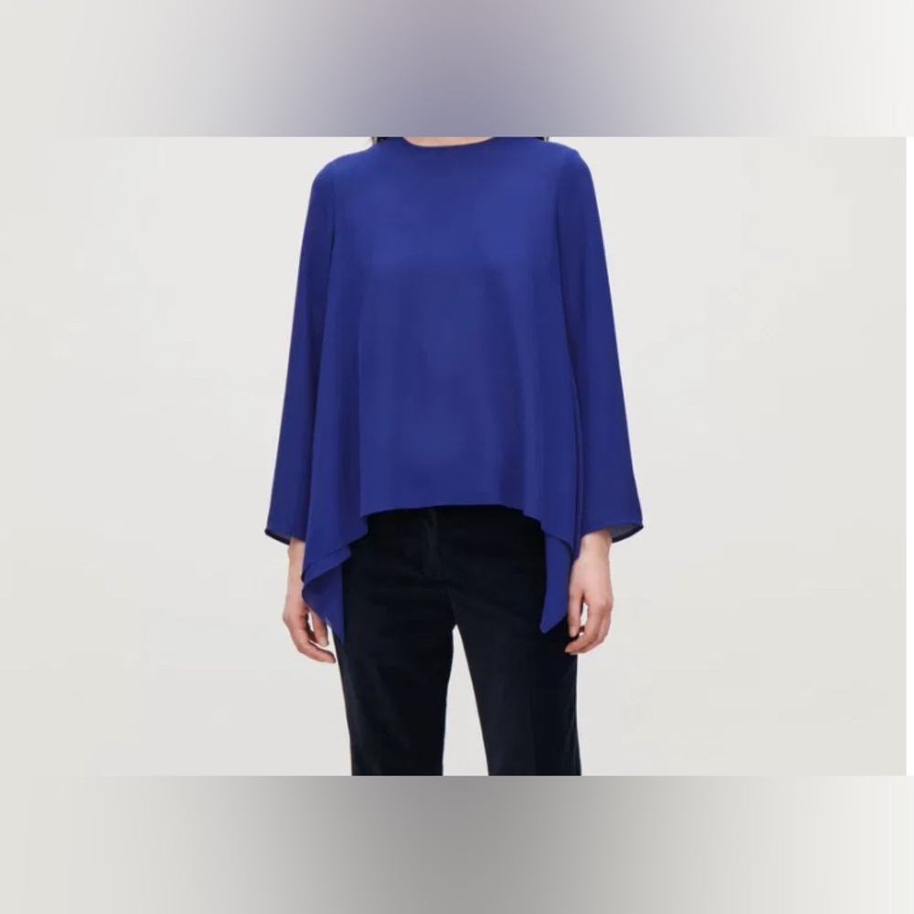 COS Elegant Blue Women's A-Line Top with Pleated Back. Size 12.